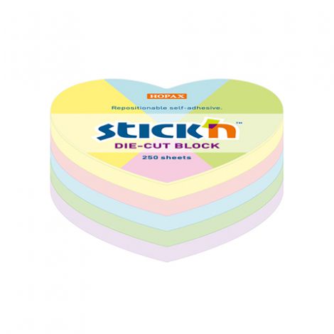 Karteczki samoprzylepne Stick'n 64x67mm, 250szt Serce pastelowe